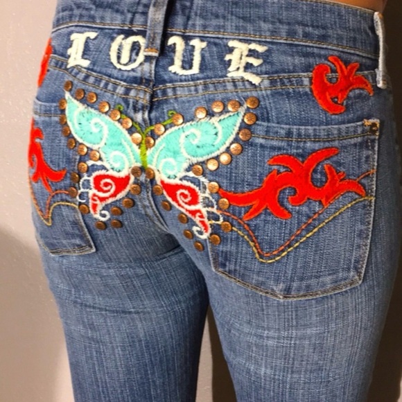 Vintage Y2K Younique Jeans with Butterfly Embroidery and Studs Details - Picture 9 of 11